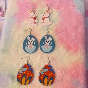 Cute Easter Bunny and Egg Earrings 3 Set